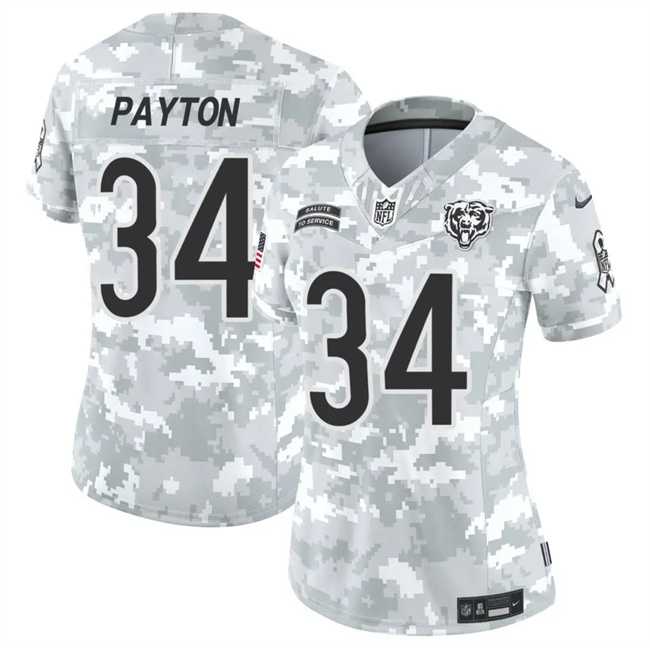 Womens Chicago Bears #34 Walter Payton 2024 F.U.S.E Arctic Camo Salute To Service Limited Stitched Jersey Dzhi